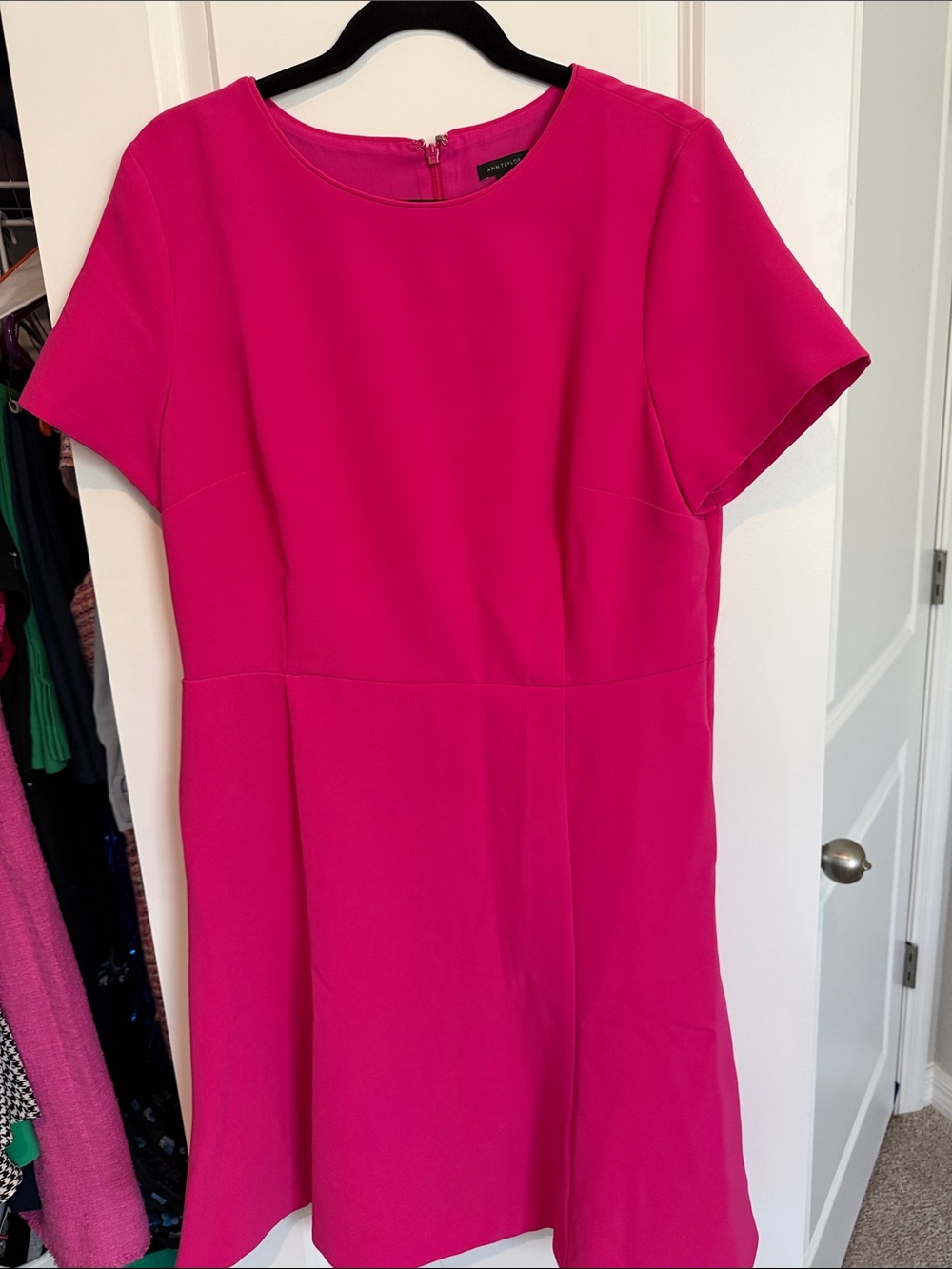Ann Taylor Hot Pink Fit & Flare Short-Sleeve Dress - Picture 3 of 4
